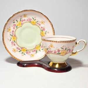 Tuscan Teacup and Saucer Pink Yellow Flowers Vintage
